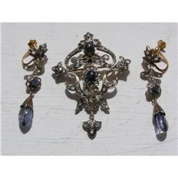 RUSSIAN FABERGE DIAMONDS SET BROOCH&EARRINGS #2394217