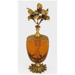 Art Nouveau Ormolu & Amber Glass Perfume Bottle#2385356