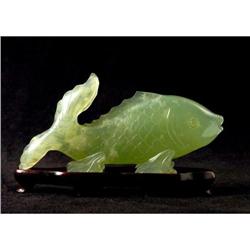 Green Jade Fish on Wood Stand #2385707