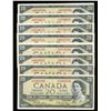 Image 2 : BANK OF CANADA $20.00 1954. A Lot of 9 BC-41b Modified Portrait Banknotes VG-VF
