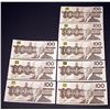 Image 1 : BANK OF CANADA $100.00 1988. A Lot of 8 BC-60a & b Banknotes VF-UNC