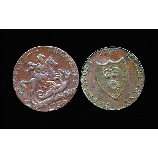 CONDOR TOKENS Hampshire 1791-1796 A Lot of 2 Pieces Very Fine-Extra Fine