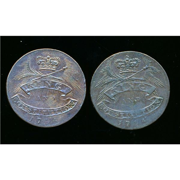 CONDOR TOKENS Hampshire 1794 A Lot of 2 Pieces Very Fine-Extra Fine
