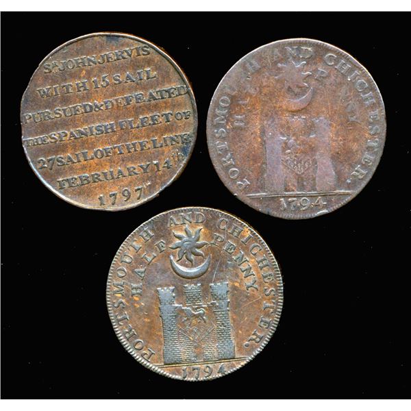 CONDOR TOKENS Hampshire 1794-97 A Lot of 3 Pieces Fine-Very Fine