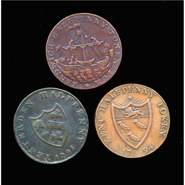 CONDOR TOKENS Kent 1794-96 A Lot of 3 Pieces Fine-Very Fine+