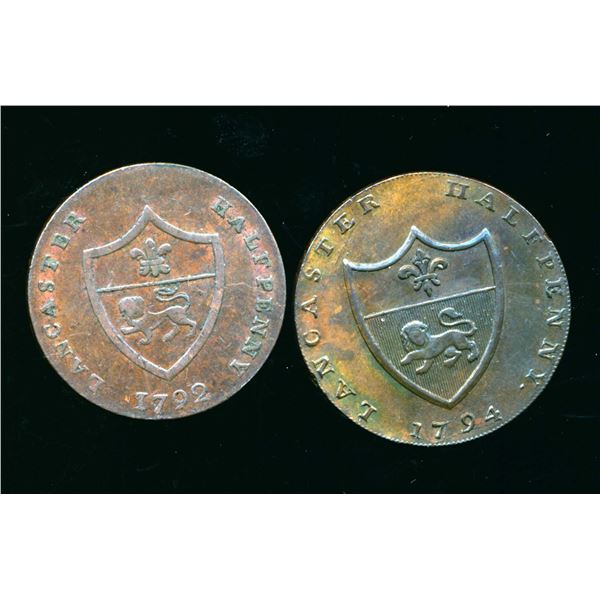 CONDOR TOKENS Lancaster 1792-94 A Lot of 2 Pieces Very Fine-Extra Fine