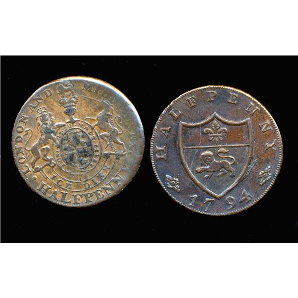 CONDOR TOKENS Lancaster 1794 A Lot of 2 Pieces Both Very Fine