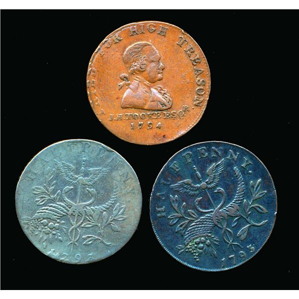 CONDOR TOKENS Middlesex 1793-1794 A Lot of 3 Political and Social Series VF-VF+