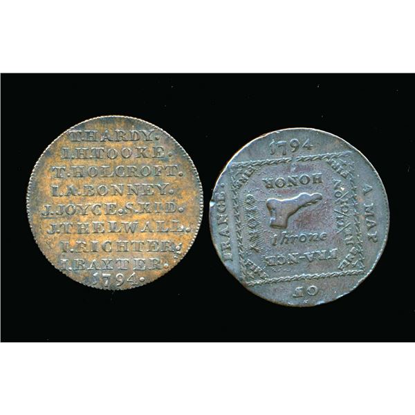 CONDOR TOKENS Middlesex 1794 A Lot of 2 Political and Social Series VF-EF