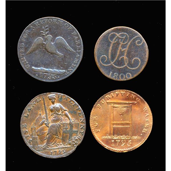 CONDOR TOKENS Middlesex 1795-1800 A Lot of 4 Pieces Fine-Extra Fine