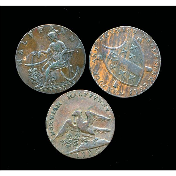 CONDOR TOKENS Norfolk 1792-93 A Lot of 3 Norwich Pieces Fine+-Very Fine+