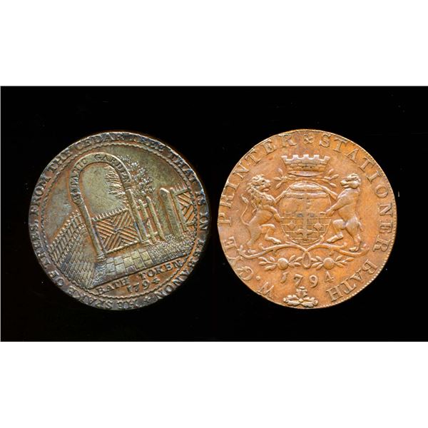 CONDOR TOKENS Somersetshire 1794 A Special Lot of 2 Bath Tokens Both Extra Fine
