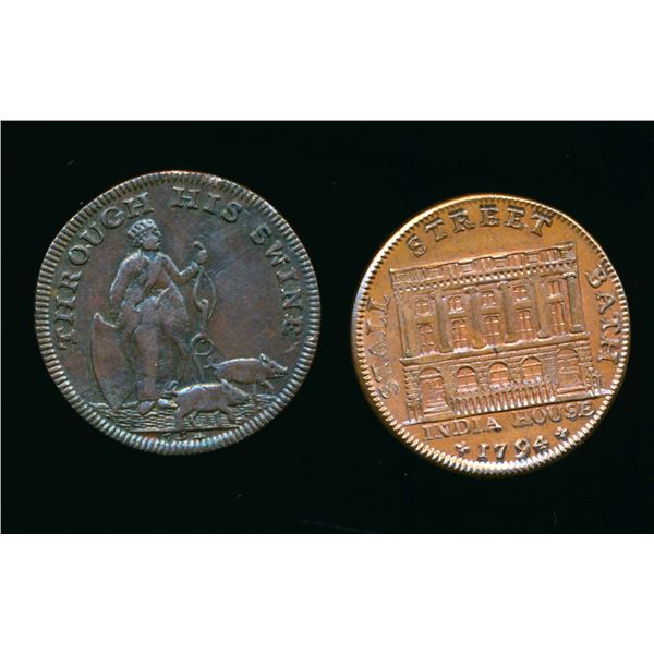 CONDOR TOKENS Somersetshire 1794 A Special Lot of 2 Bath Farthings VF+-EF