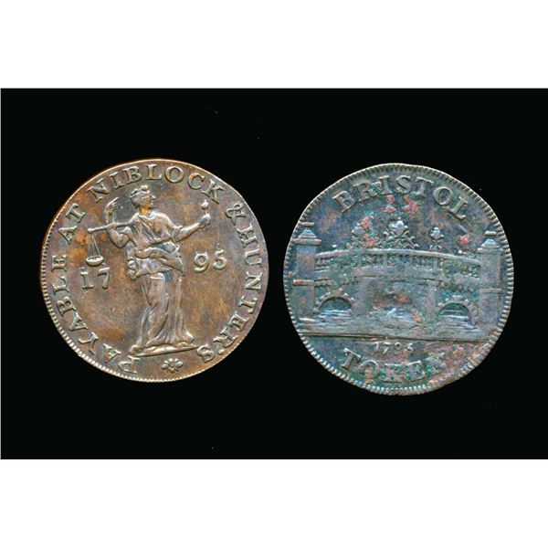 CONDOR TOKENS Somersetshire 1795 A Lot of 2 Bristol Pieces Very Fine-Extra Fine