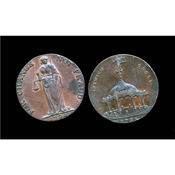 CONDOR TOKENS Suffolk 1794 A Lot of 2 Town Tokens Both Very Fine