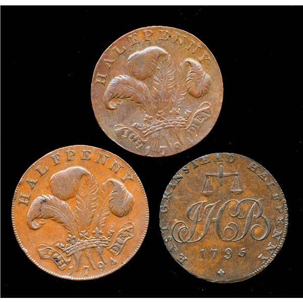 CONDOR TOKENS Sussex 1794-95 A Lot of 3 Town Tokens Very Fine-Extra Fine