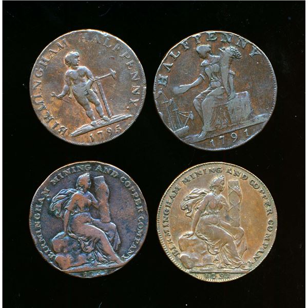 CONDOR TOKENS Warwickshire 1791-93 A Lot of 4 Halfpenny Pieces F-VF+