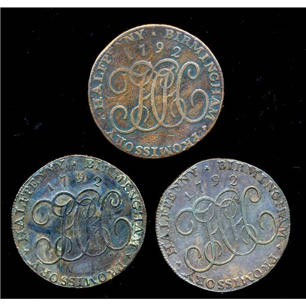 CONDOR TOKENS Warwickshire 1792 A Lot of 3 Hickman's Pieces F-VF+