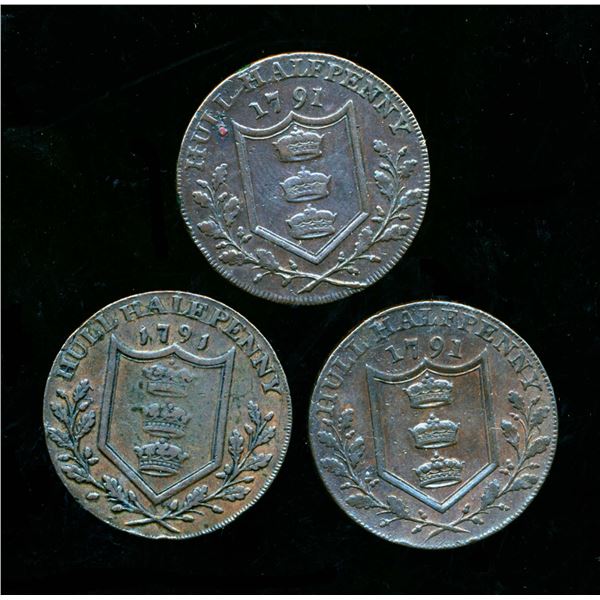 CONDOR TOKENS Yorkshire 1791 A Lot of 3 Hull Pieces All Very Fine