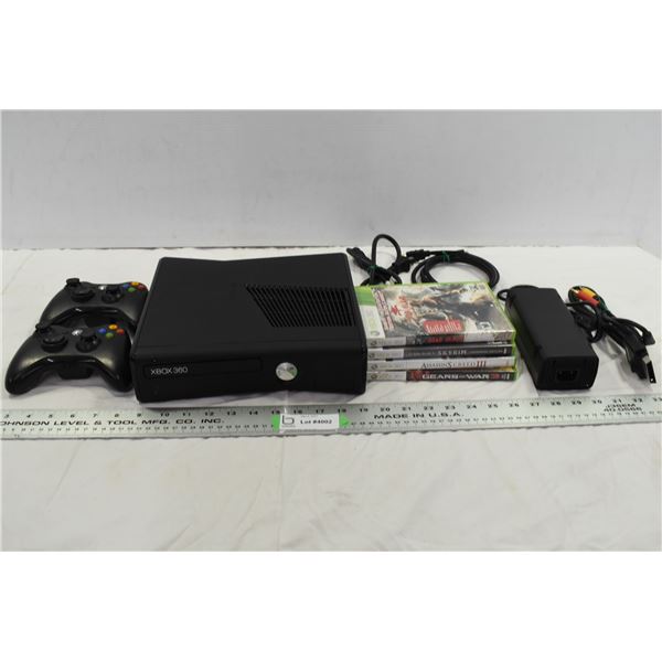 Xbox 360 Slim w/ 2 Controllers & 4 Games – Tested, Turns On