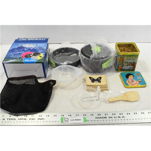 Camp Cooking Set, Tea Tin w/ Matches & Cards