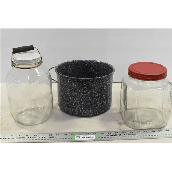 Glass Jars & Enamel Pot