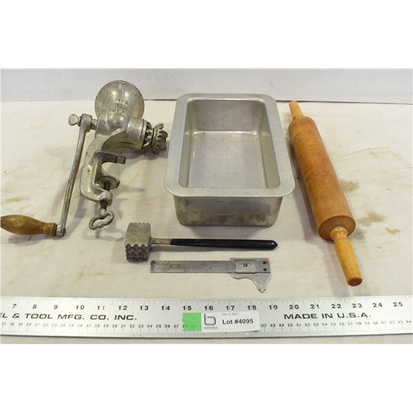 Meat grinder + tenderizer, baking pan, rolling pin