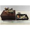 Image 1 : Wood Box w/ Assorted ornaments, watches & Misc.