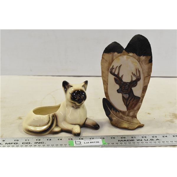 Glass Persian Cat & Ceramic Feather Ornament