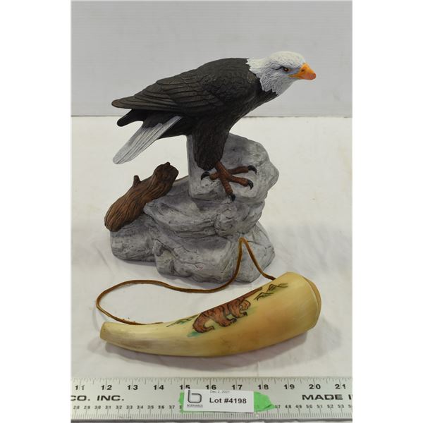 Eagle Carving w/ Chipped Beak & Fake Decorative Horn