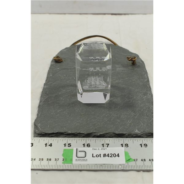 Small Stone Tablet & Glass Block w/ Sailboat Inscribed