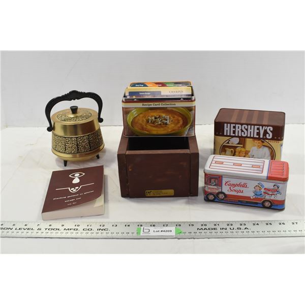 Assorted Tins & Wooden Shelf