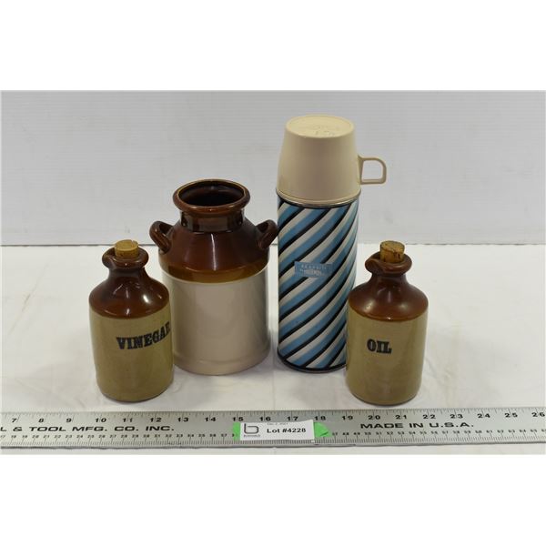 Oil, Vinegar & Medium Ceramic Jugs w/ Thermos