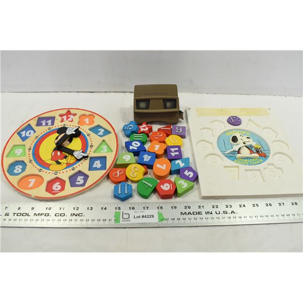 Mickey Mouse + Snoopy Clocks (with blocks) + viewmaster