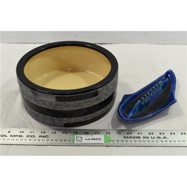 Wide Planter & Blue Ashtray