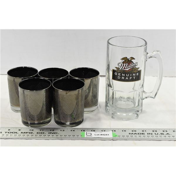 MGD Schooner & 5 Black Glasses