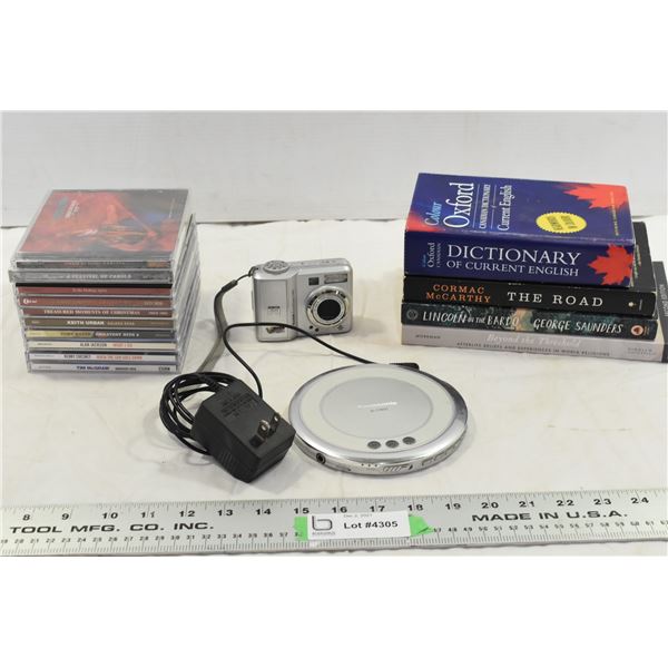 3 Novels & Dictionary, 10 CD’s, Portable CD Player & Digital Camera