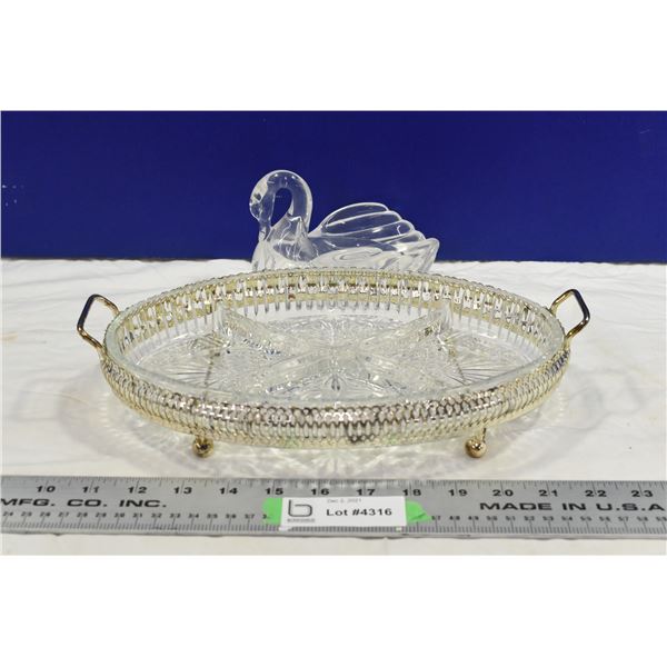 Clear Glass Tray w/ Plastic Swan