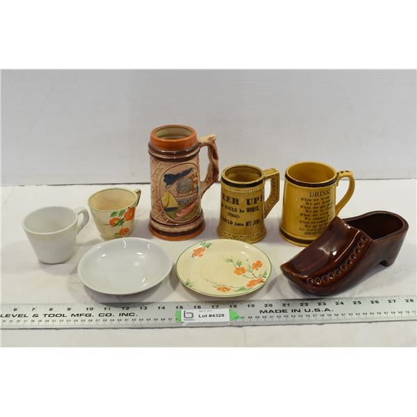 Assorted Mugs, Saucers 7 Ceramic Clog