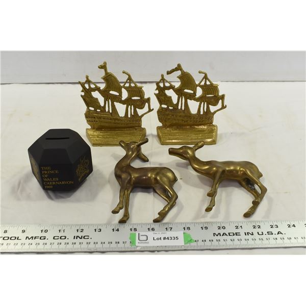 Brass Bookends, Brass Deer & 1969 Piggy Bank