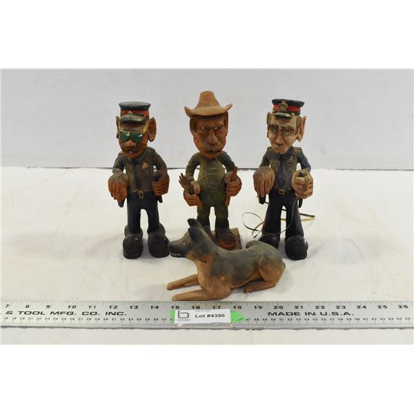 Hand Carved Wooden Figures & Dog