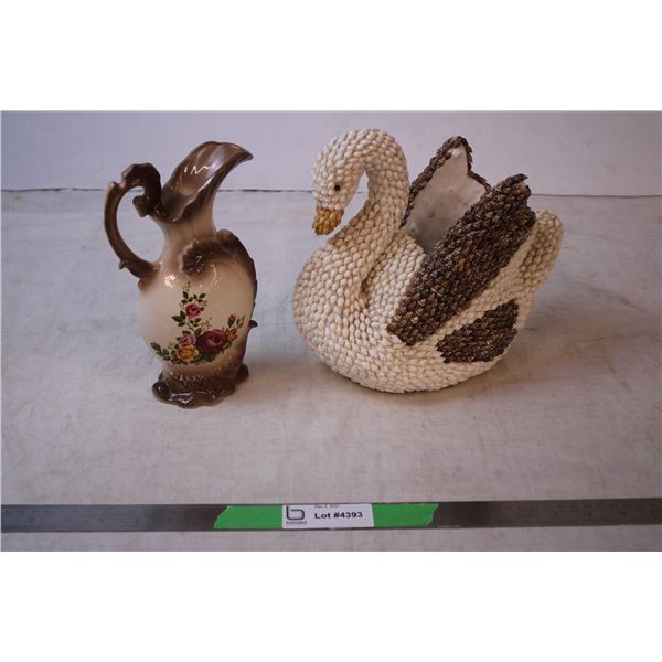 Sea shell swan vase, vintage floral vase