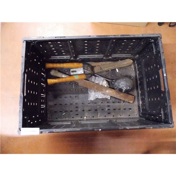 folding crate with wooden legs + hedge clippers