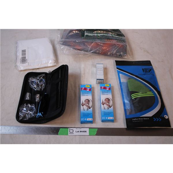 Hair cutting tools,knee sleeve,flag, Acid serum (warehouse returns/overstock)