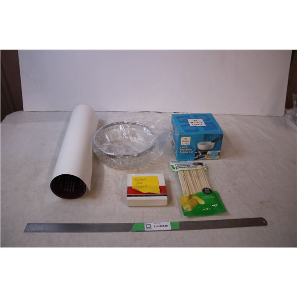 Glass bowl,Chocolate fondue set,Coasters,mic items