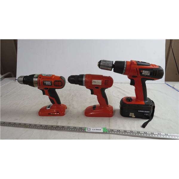 (3) black n decker drills (1 battery)