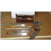 Image 1 : wood tool box with hand saws, axe clamps, etc