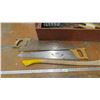 Image 3 : wood tool box with hand saws, axe clamps, etc