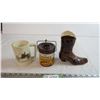 Image 1 : vintage mug, tin container, ceramic boot