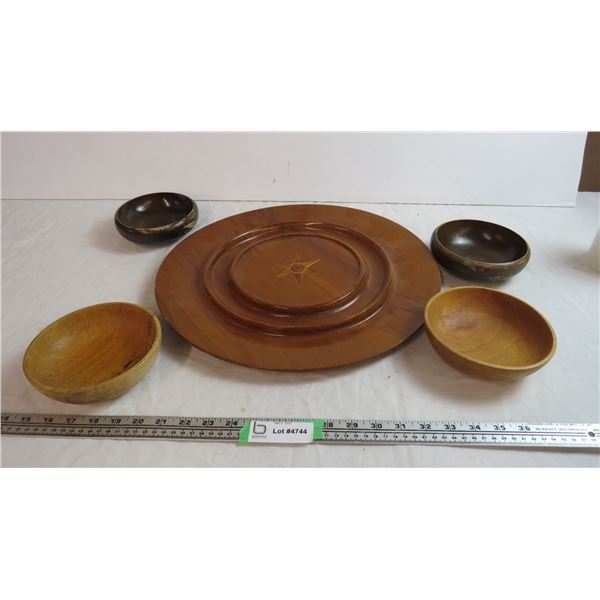 large wood server - with wooden bowls